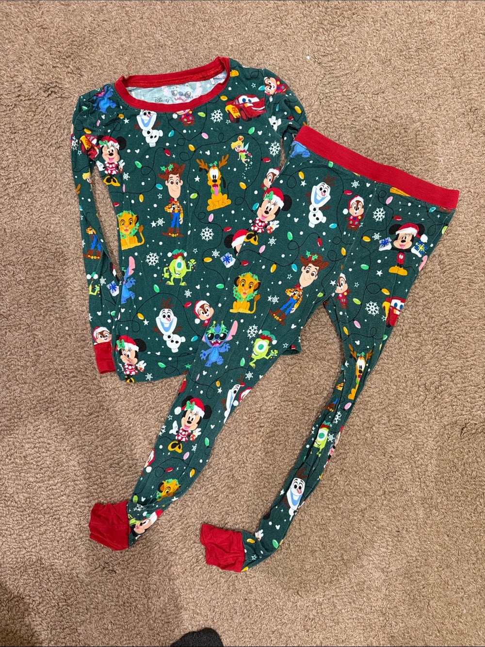 Little Sleepies Green Holiday Character Footed One-Piece with Red Trim